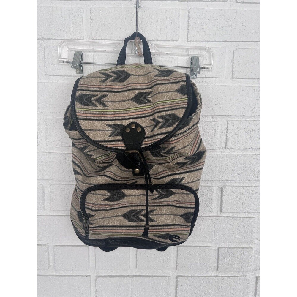 Billabong Backpack Bookbag Beach Boho Cloth With Leather Accents
